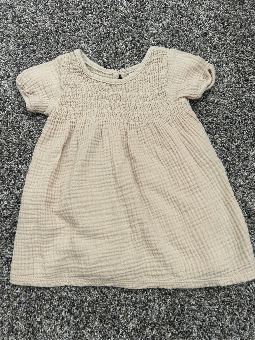 Soft Cream Smocked Short-Sleeve Baby Dress